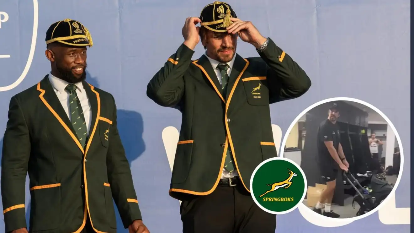 Eben Etzebeth makes jest at Sharks' and Springboks' team-mate, telling a pram story, but Siya Kolisi gets his back.